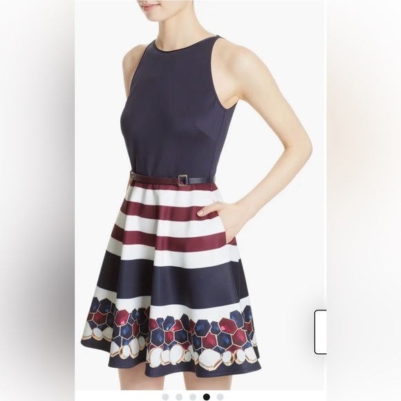 Ted Baker London Annalie Rowing Stripe Skater Dress Mini Dress | Navy | Size 2 - Picture 5 of 13